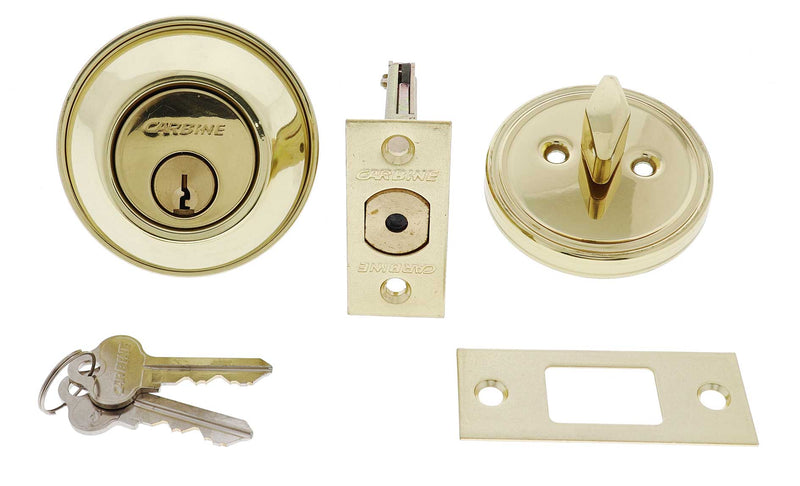 Carbine ALB series Single Cylinder and Turn Deadbolt, 60-70mm backset, C4 Keyed to Differ , Boxed, Polished Brass