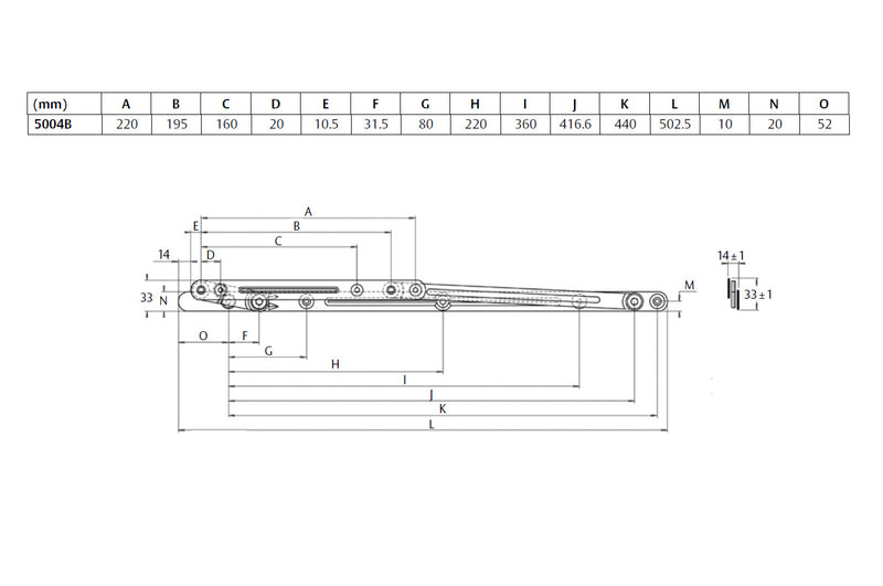 INTERLOCK WINDOW STAY 503MM NON-FRICTION HINGE STAINLESS STEEL P1004NF