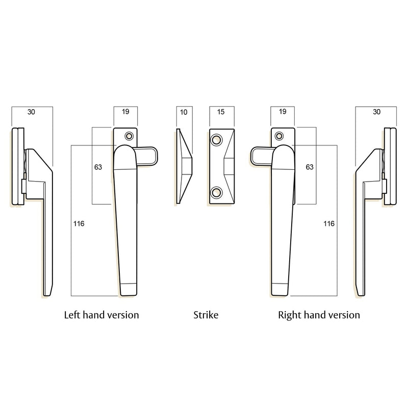 WHITCO WINDOW LOCK WHITE SERIES 25 LH CASEMENT FASTENER LOCKABLE W225216