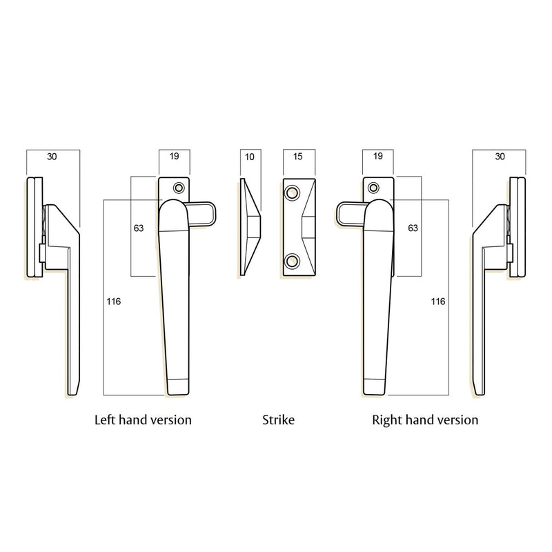 WHITCO WINDOW LOCK W227105 SC SERIES 25 RH CASEMENT FASTENER NON LOCKABLE