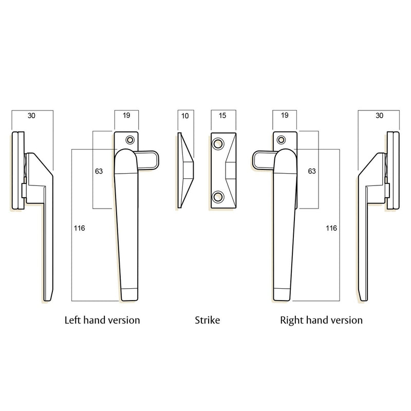 WHITCO WINDOW LOCK WHITE SERIES 25 LH CASEMENT FASTENER NON LOCKABLE W227216