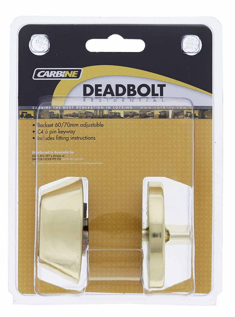 Carbine LB Residential Series Standard Cylinder and Turn Deadbolt, 60-70mm backset, C4 Keyed to Differ , Display Pack, Polished Brass