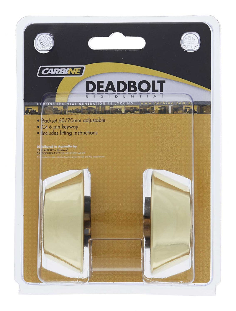 Carbine LB Residential Series Standard Double Cylinder Deadbolt, 60-70mm backset, C4 Keyed to Differ , Display Pack, Polished Brass