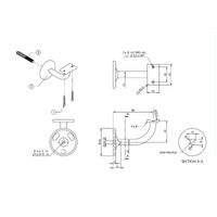 EMRO STAIR HAND RAIL BRACKET EXTENDED CENTER 80MM BRUSHED GOLD 443BGPP