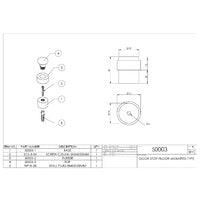 EMRO DOOR STOP FLOOR MOUNTED TYPE SATIN ZINC ALLOY 50003