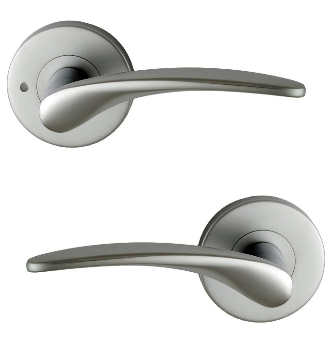 NIDUS DOOR HANDLE MEDITERRANEAN ALTRO PRIVACY LEVER SET SATIN CHROME