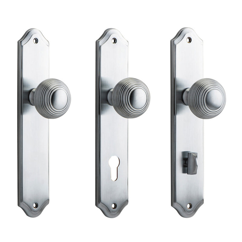 IVER GUILDFORD DOOR KNOB ON SHOULDERED BACKPLATE BRUSHED CHROME - CUSTOMISE TO YOUR NEEDS