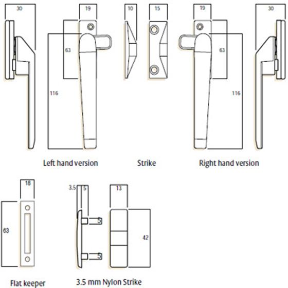 WHITCO W227205 SERIES 25 FASTENER LEFT HAND NON LOCKABLE TP Satin Chrome Pearl