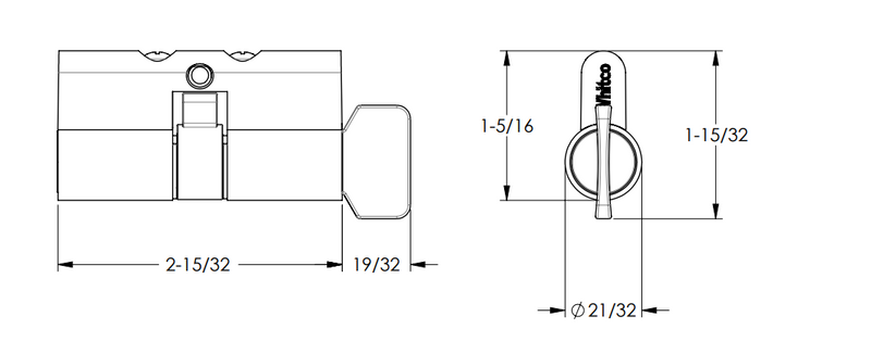 WHITCO W8459005KA EURO CYLINDER C4 PROFILE WITH NON HANDED TURN KNOB KA TP Chrome Plate