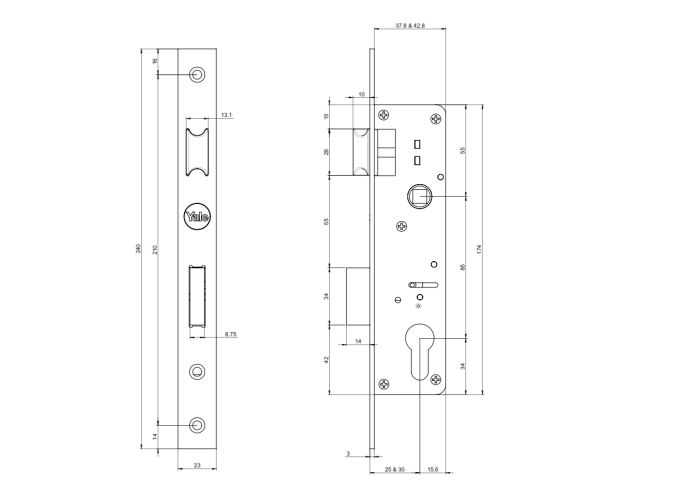 YALE 85MM PITCH EURO MORTICE LOCK 30MM BACKSET Satin