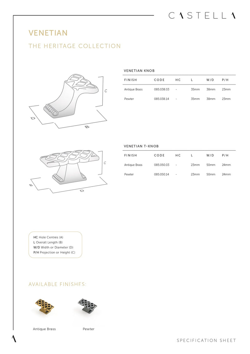 CASTELLA VENETIAN CABINET CUP PULL 64MM