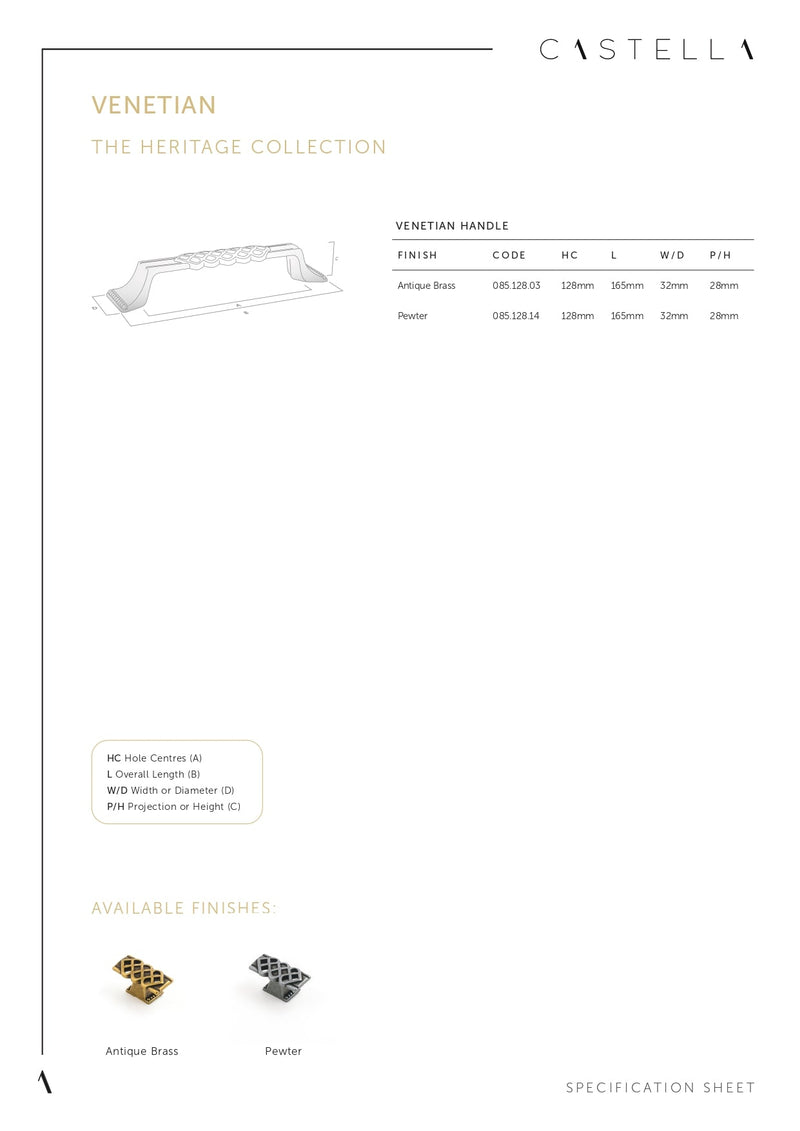 CASTELLA VENETIAN CABINET CUP PULL 64MM