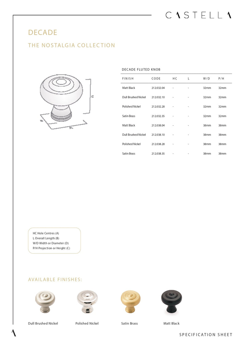 CASTELLA DECADE DOME KNOB 35MM