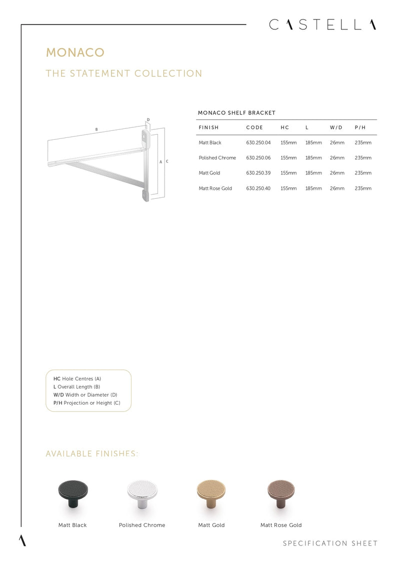 Castella Monaco Cabinet Knob Handle Round 30mm