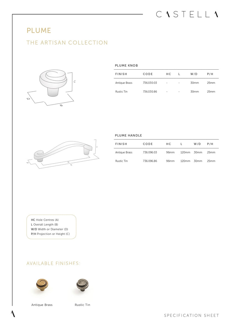 Castella Plume Cabinet Knob