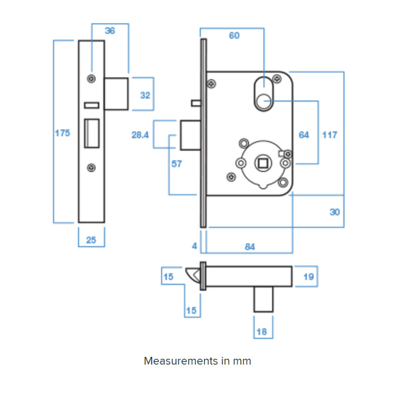 LOCKWOOD DOOR MORTICE LOCK SYNERGY VESTIBULE 60MM BACKSET SATIN CHROME 3572SC