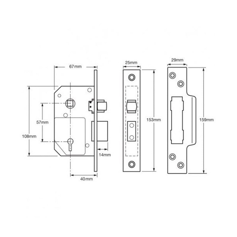 CHUBB UNION 5 LEVER MORTICE SASH LOCK 67MM POLISHED BRASS 3K7567PB