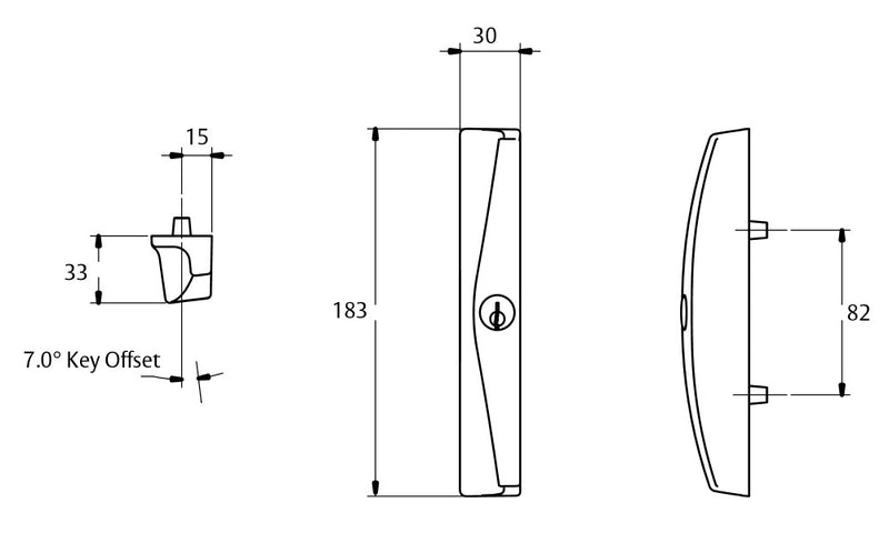 LOCKWOOD ONYX SLIDING PATIO DOOR LOCK SLIM OUTER PULL BLACK 9A1A2/5PBLK