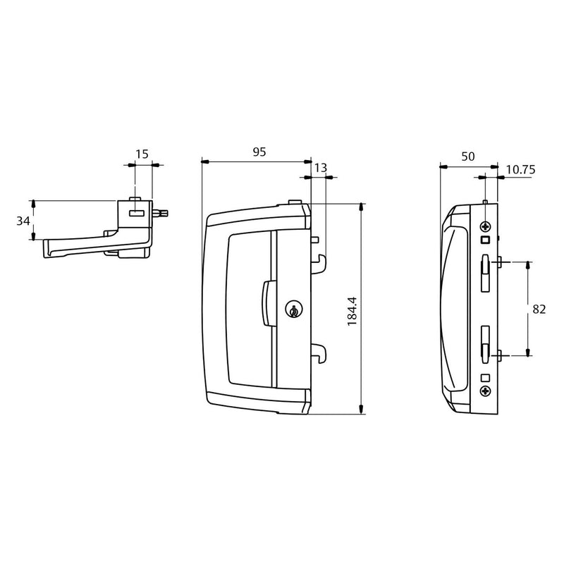 LOCKWOOD ONYX SLIDING PATIO DOOR LOCK SLIM OUTER PULL SILVER 9A1A2/5PSIL