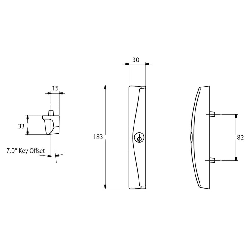 LOCKWOOD ONYX SLIDING PATIO DOOR LOCK SLIM OUTER PULL SILVER 9A1A2/5PSIL