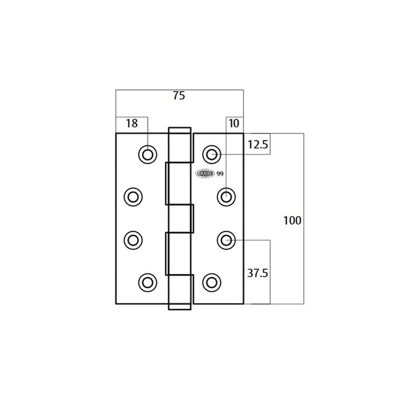 Lockwood LW10075FPSSS 100x75x2.5mm Fixed Pin Door Butt Hinge