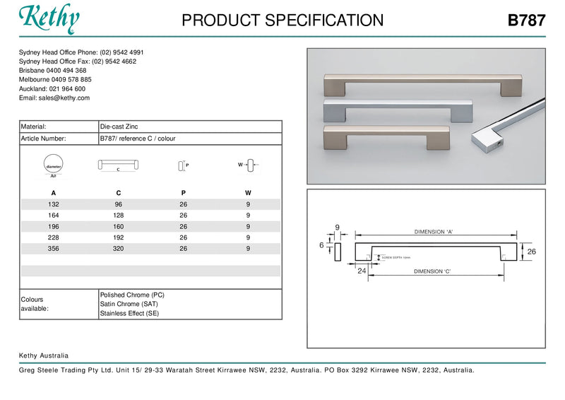 KETHY B787 MAINZ CABINET HANDLE 160MM