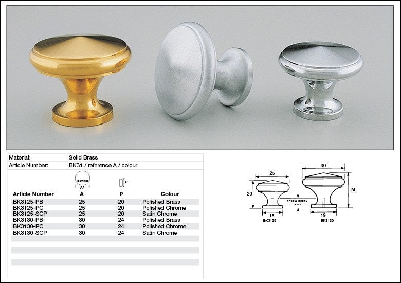 KETHY BK31 CABINET KNOB DIMPLE 25MM