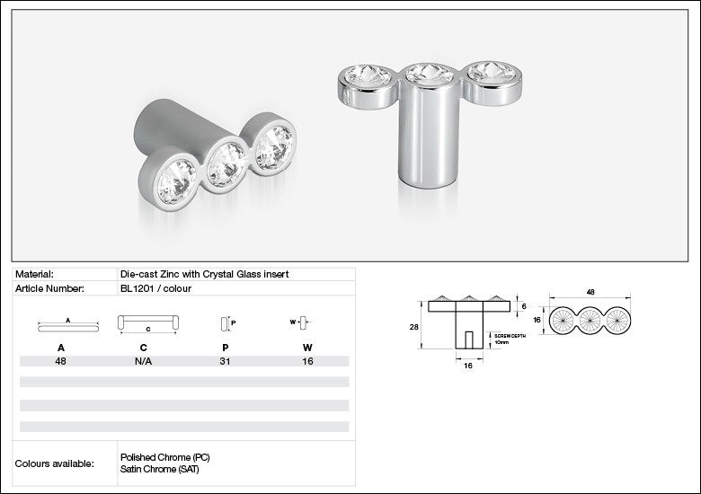 KETHY BL1201 CABINET RIGEL INLINE KNOB 3 STONE