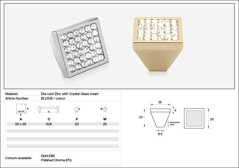 KETHY BL2505 CABINET PYRAMID KNOB 25MM MULTI STONE