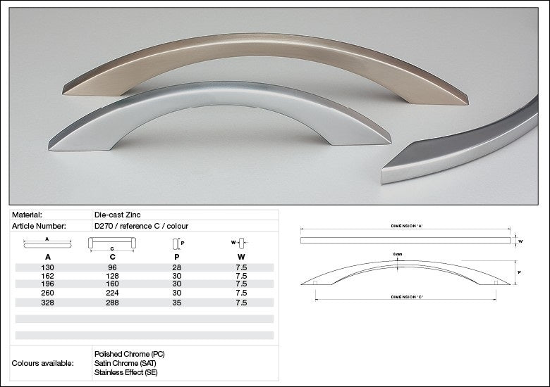 KETHY D270 CABINET SQUARE BOW HANDLE 128MM