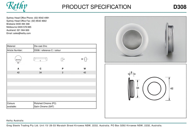 KETHY D308 CABINET SLIDING DOOR ROUND FINGER PULL