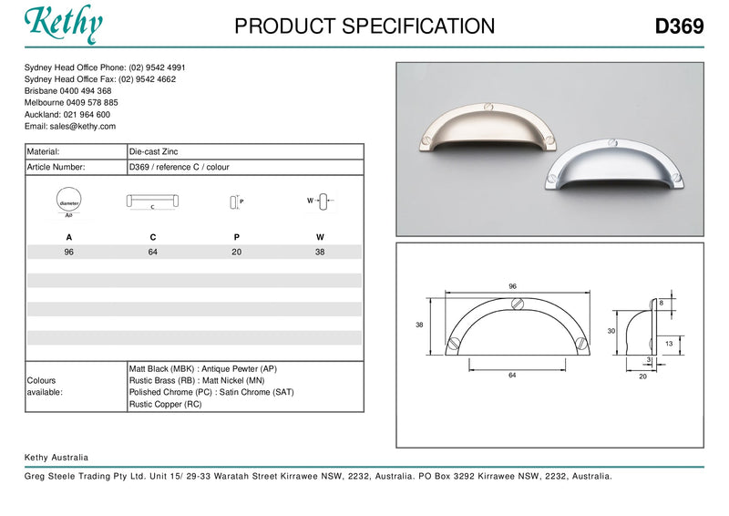 KETHY D369 CABINET TRADITIONAL SHELL HANDLE 64MM