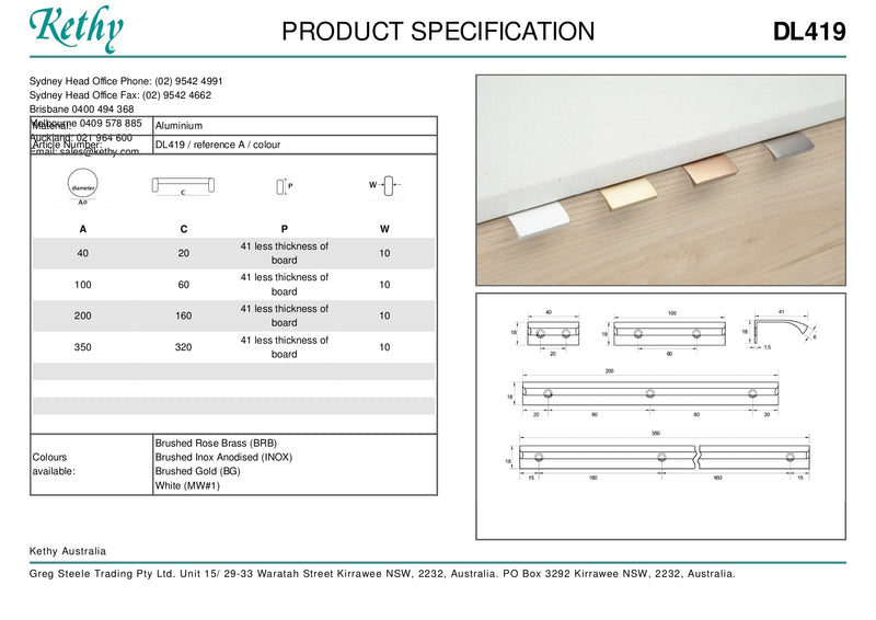 KETHY DL419 CABINET FORNEL CURVED EDGE PULL 200MM