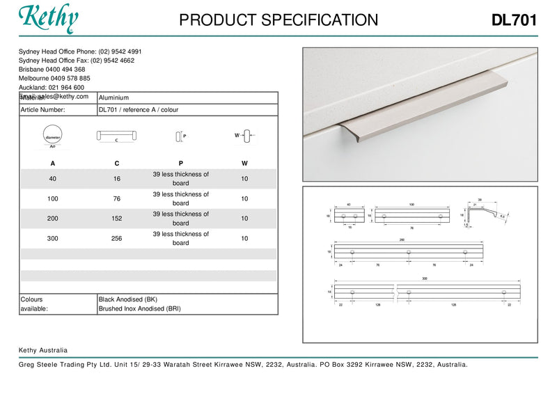 KETHY DL701 CABINET EDGE PULL 300MM