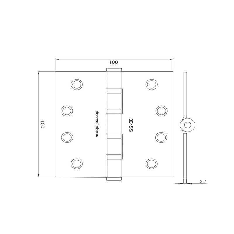 DKH100/100BB/3.2 SSS Dorma ball bearing butt hinge 100 x 100 mm