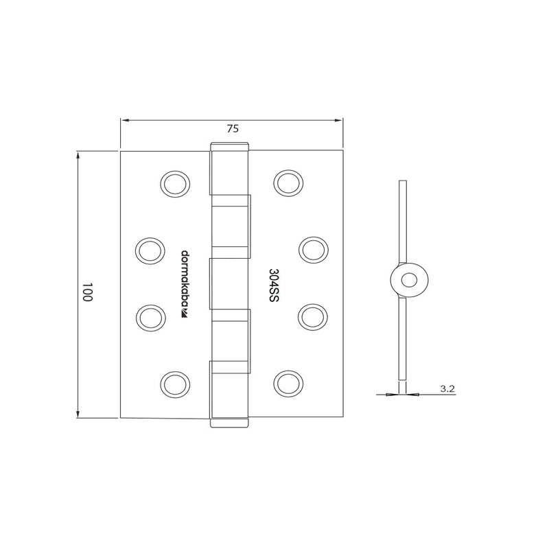 DKH100/75BB/3.2 SSS Dorma Ball Bearing Butt Hinge 100 x 75 mm