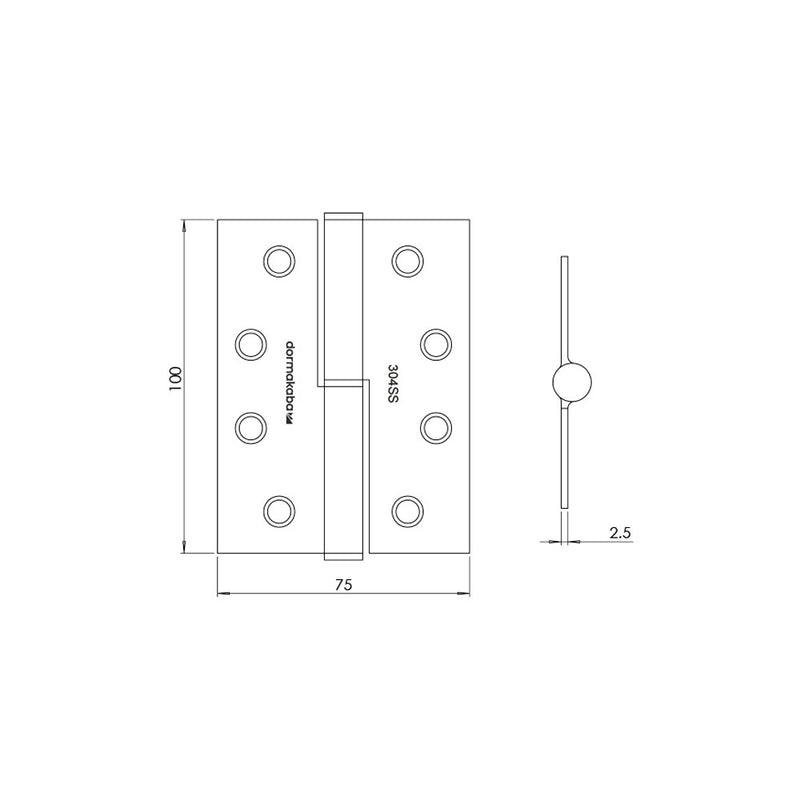 Dormakaba Polished Stainless Steel Lift Off Door Hinge 100 x 75 x 2.5 mm