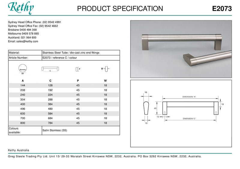 KETHY E2073 CABINET PARMA 18MM ZAMAC POSTS TAPERED HANDLE