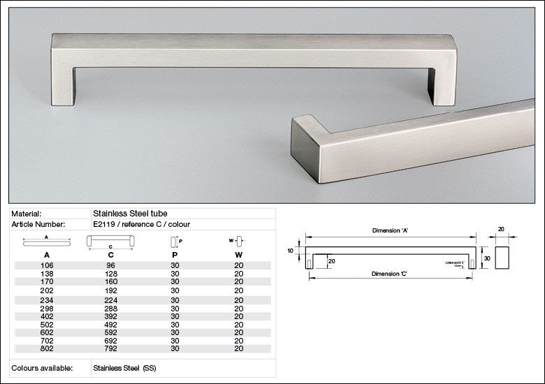 KETHY E2119 PESARO 20X10MM OBLONG FLUSH ENDS STAINLESS STEEL