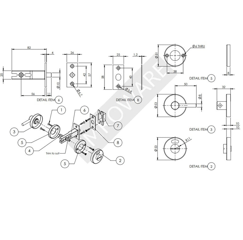 EMRO STAINLESS STEEL DISABLED COMPLIANT PRIVACY INDICATOR MORTICE BOLT ROUND 60MM BACKSET C12226