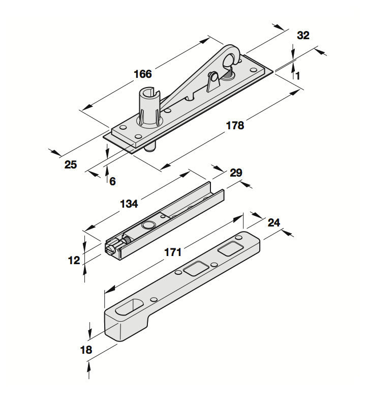 Hafele 932.79.141 DCL 301 Non Hold Open Floor Spring Door Closer