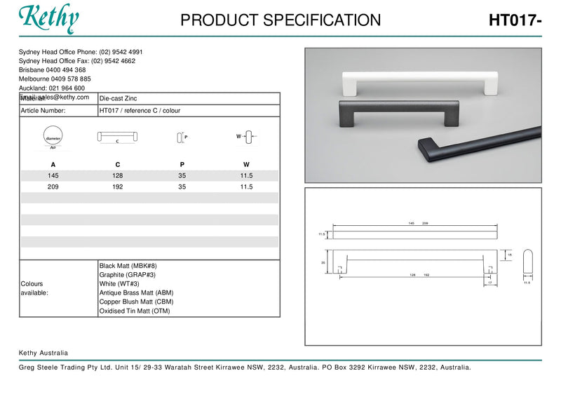 KETHY HT017 CABINET INDUSTRIAL PULL HANDLE 192MM