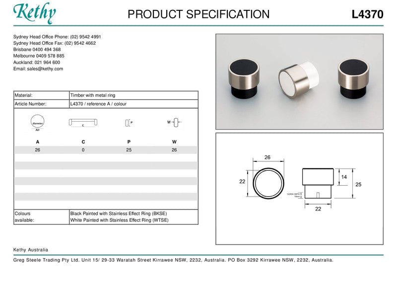 KETHY L4370 CABINET RADIO KNOB 26MM