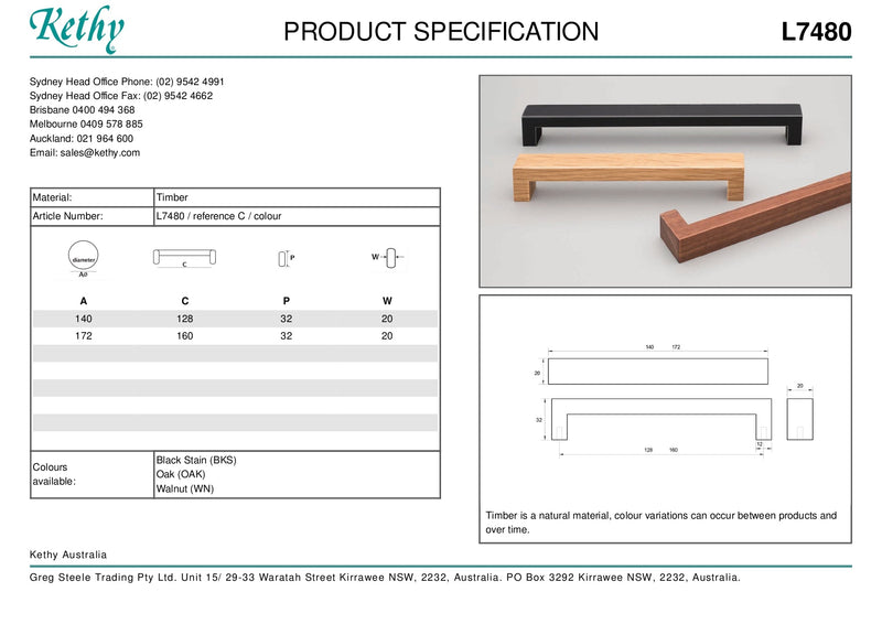 KETHY L7480 CABINET BENCH HANDLE 128MM