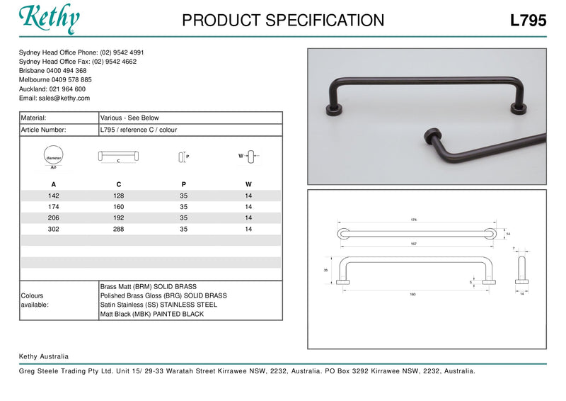 KETHY L795 CABINET LOUNGE HANDLE 128MM