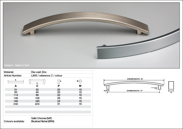 KETHY L805 CABINET BRIDGE HANDLE 128MM