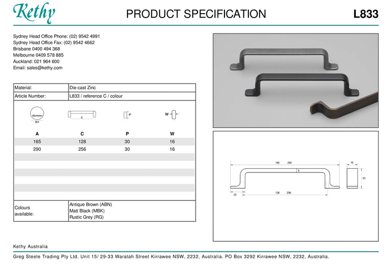 KETHY L833 CABINET HANDLE 256MM