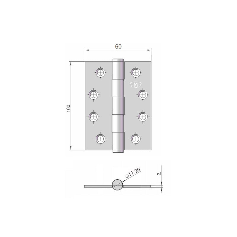 MCCALLUM STAINLESS STEEL BUTT HINGE FIXED PIN STAINLESS STEEL 100X60MM S210