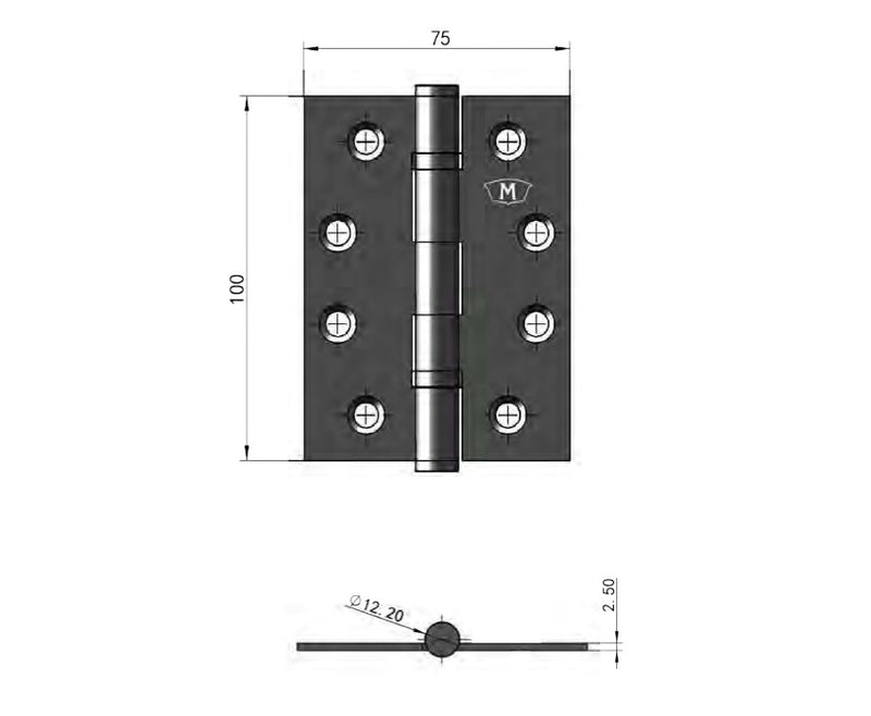 MCCALLUM BALL BEARING BUTT HINGE FIXED PIN 100X75MM ECO BLACK S226