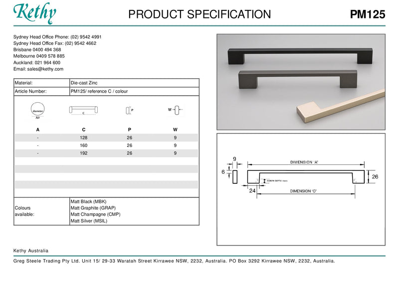 KETHY PM125 CABINET BINDA HANDLE 128MM